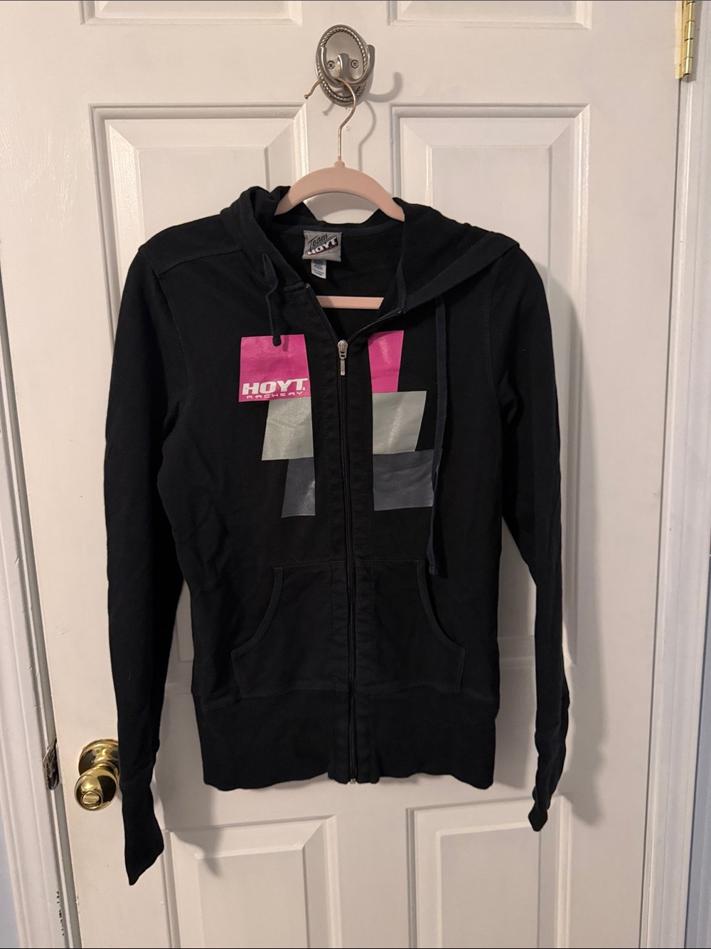 Black Zip-Up Hoyt Hoodie Jacket with Pink Accent